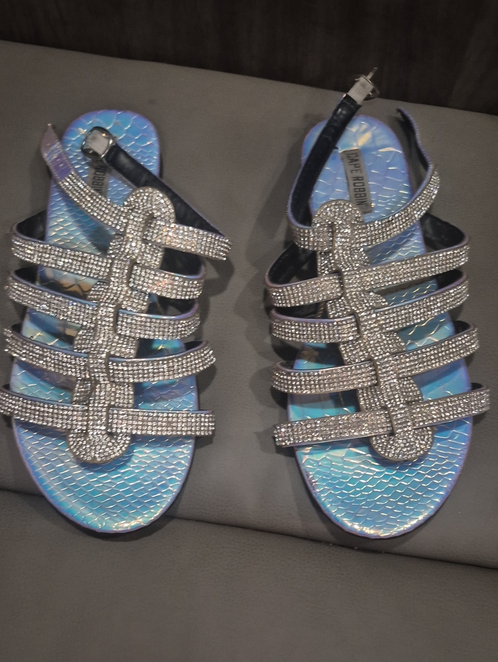 Cape Robbin Clear Rhinestone/ Irridesent Multi-Strap Sandals